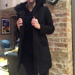 Topshop winter coat with faux fur hood